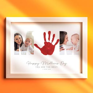 Impressão de mão com foto editável da mãe, impressão de mão para o dia das mães, presente de impressão de mão de aniversário da mãe, arte de impressão de mão faça você mesmo, artesanato de impressão de mão com foto de aniversário da mãe