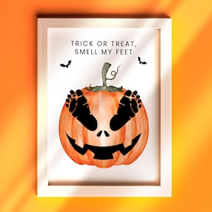 Printable Pumpkin Halloween Art, Trick Or Treat Footprint, Halloween Footprint, Keepsake Gift, Kids Craft, Preschool Activity, 1st Halloween