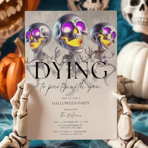 Invitación de Halloween editable, fiesta de esqueletos, invitación de Halloween con calavera, tarjeta de invitación digital, invitación para adultos