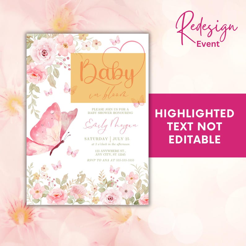 Editable Floral Butterfly Baby Shower Invitation (digital Download) - Etsy