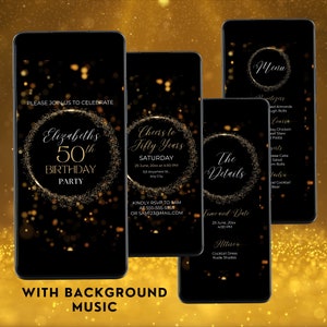 50th Birthday Invite, Video Invitation, Birthday Invite, Black and Gold Birthday Invitation, Birthday Party, Editable Birthday Invite