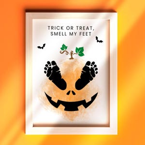Printable Pumpkin Halloween Footprint, Baby Pumpkin Footprint Art, Trick or Treat Footprint, Keepsake Gift, Halloween Craft, School Activity
