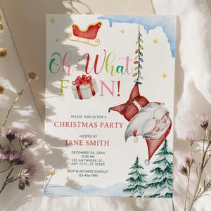Convite editável para festa de Papai Noel "Oh, que divertido", convite para aniversário de Natal, convite para festa de Natal, convite para feriado de Natal, cartão de Natal