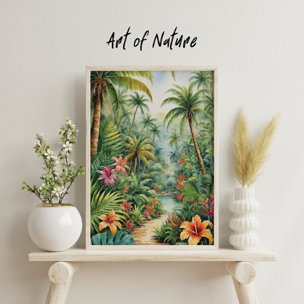 Fleurs exotiques dans la jungle, peinture, aquarelle, tirages d'art numériques téléchargeables