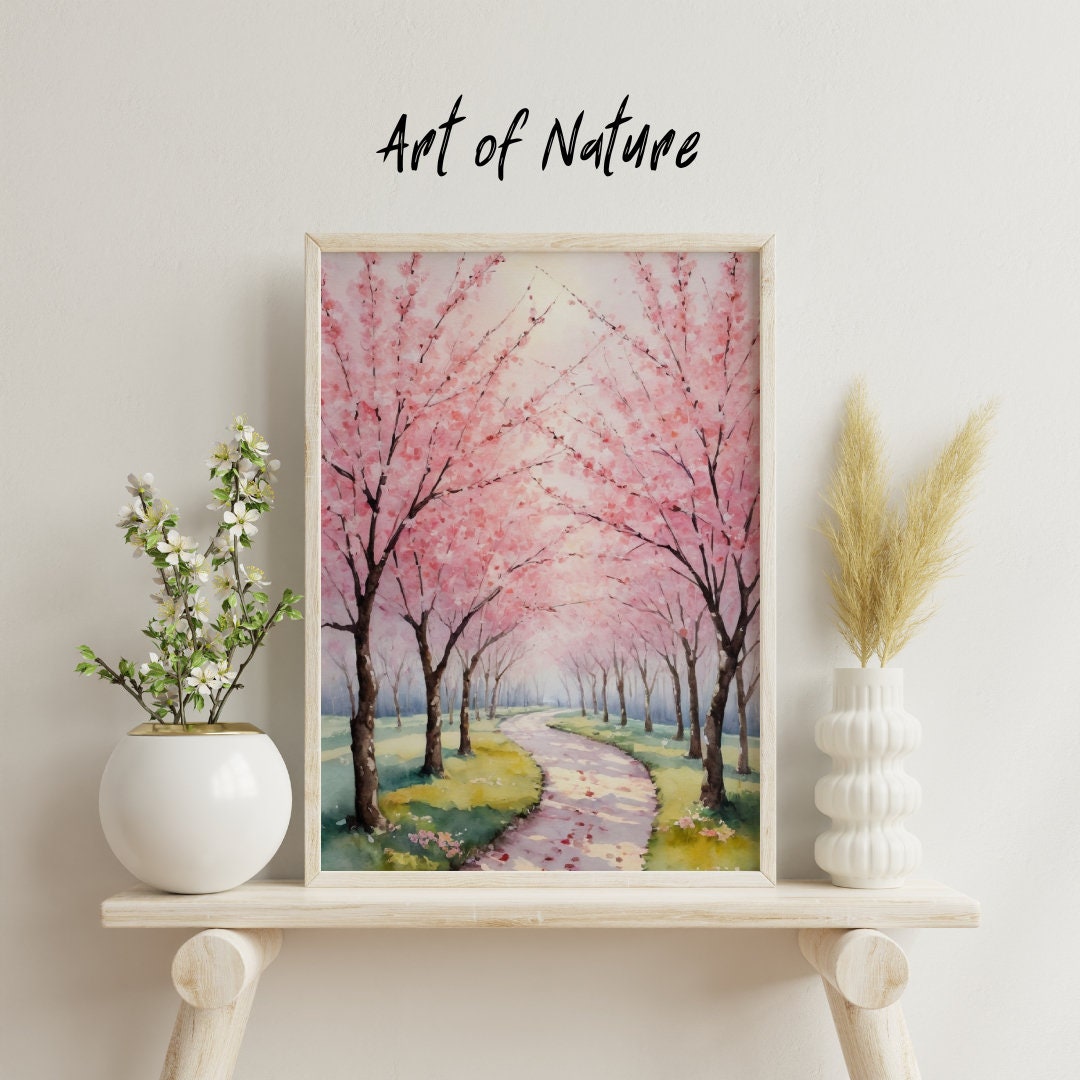 Cherry Tree Art, Cherry Tree Landscape, Vintage Cherry Tree Paint