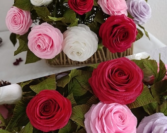 Rosa de papel crepé hecha a mano – Decoración de rosas de papel para regalar – Arreglo floral para bodas y cumpleaños – Flores de papel para el Día de la Madre, Decoración con flores de papel