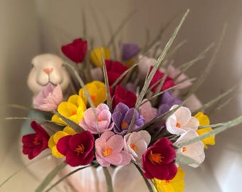 Crepe paper crocuses, handmade paper flowers, spring decoration, Easter, Mother's Day, birthday, gift, table decoration, paper decoration