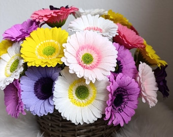 Gerberas de papel crepé: flores de papel hechas a mano, ramo de flores de papel, idea de regalo para el Día de la Madre, flores duraderas, decoración de papel, boda