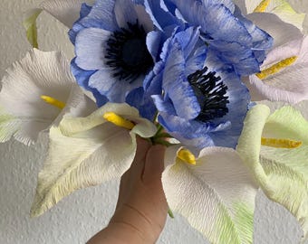 Ramo de novia personalizado de papel crepé – Ramo de boda hecho a medida – Ramo de flores de boda hecho a mano