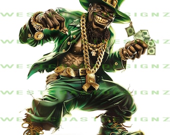 Cash Money Black Leprechaun 3, St. Patrick's Day, African American Leprechaun, Amazing Ai Generated Art, PNG, JPEG, SVG, High Resolution