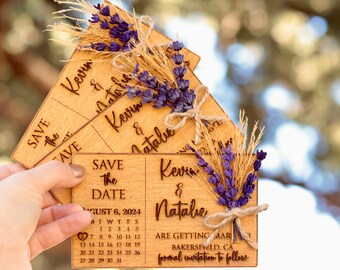 Floral Save the Date Wooden Magnet, Custom Wooden Magnet Calender, Rustic Wedding Magnets, Birch Wood Save The Date Set