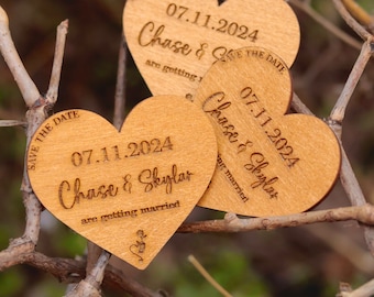 Wooden Heart Save the Date Magnet, Bulk Wedding Magnets, Birch Wood Invitation Magnets, Unique Save The Dates, Rustic Wedding Save The Dates