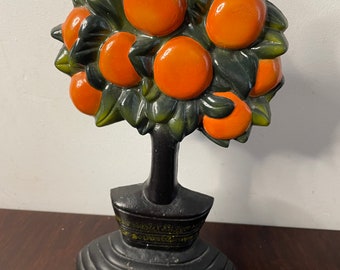 Vintage Orange Tree Cast Iron Bookend / Fruit Tree Bookend