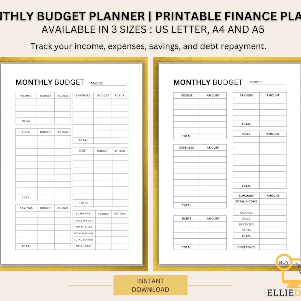 Monthly Budget Planner | Printable Monthly Budget Tracker Income Expense Tracker Finance Planner Printable Monthly Financial Organizer