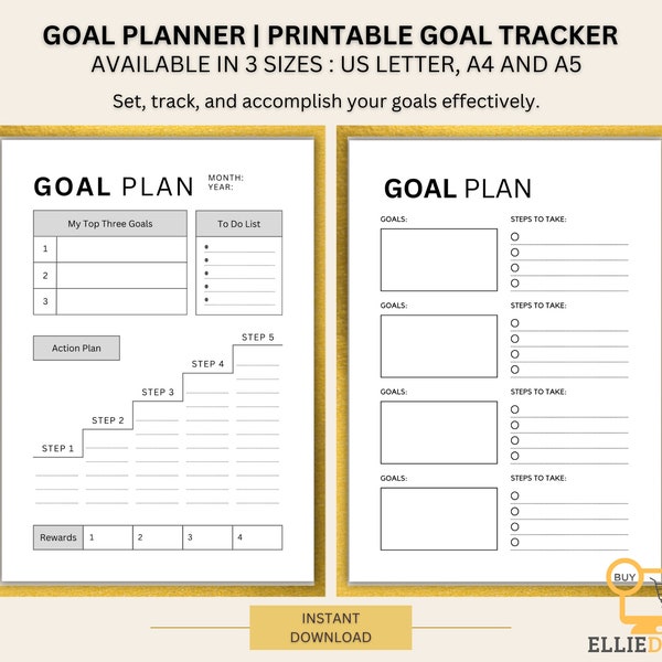 Goal Planner | Printable Goal Setting Planner Productivity Tracker Goal Roadmap Goal Action Plan Life Goals