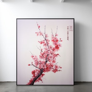 Elegante Sakura Blossom Art Print Delicadas flores de cerezo rosa Serena arte de pared floral Ilustración botánica de inspiración japonesa