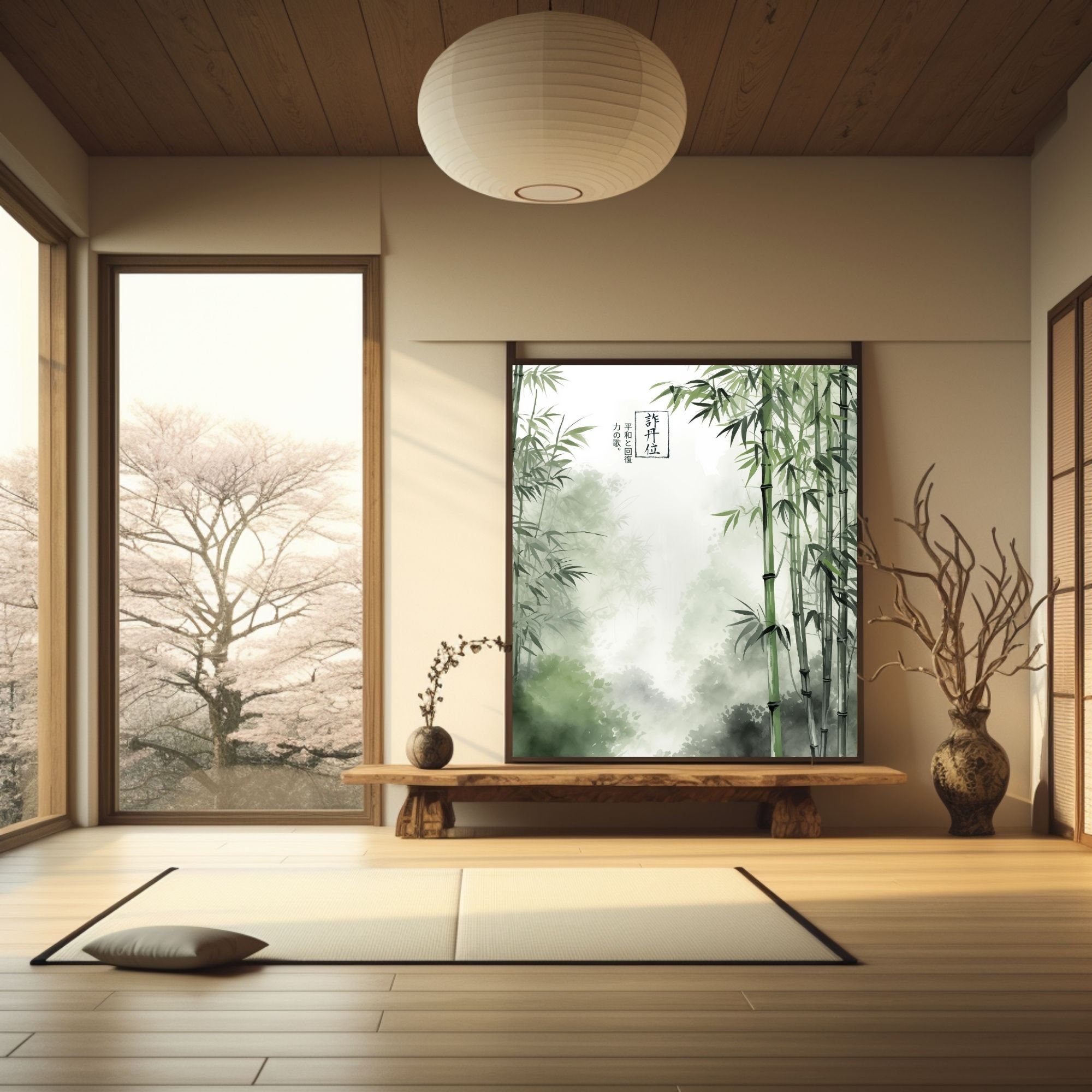 Serene Bamboo Forest Art Print Sage Green Misty Japanese Bamboo Grove