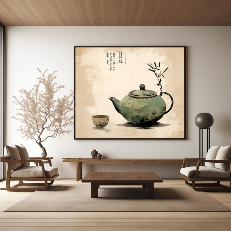 Japanese Tea Ceremony Art Print | Zen Teapot Illustration (digital ...