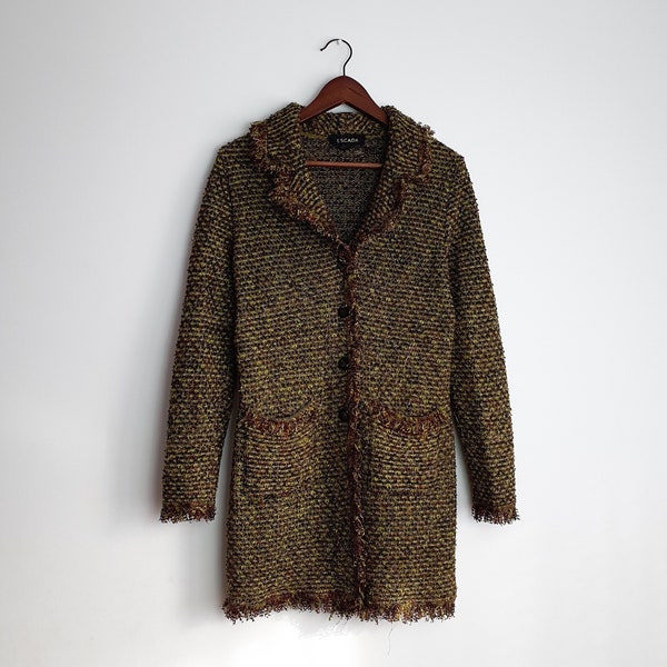 Vintage Escada women coat Size M Mantel Jacket new wool Schurwolle Rayon Kaschmir Cashmere green grün frühlingsjacke rebel glänzed 80s 90s