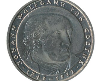 1982 Commemorative German Coin - 5 Deutschmark (DM) - Wolfgang von Goethe Edition