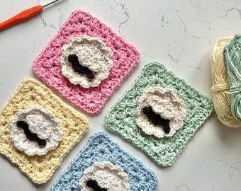 Crochet Sheep Granny Square Pattern