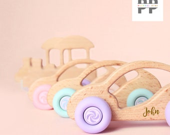 Personalized Name Car - Wooden Mini Cute Toy Car For Baby, First Birthday Gift, Baby Boy Gift, Montessori Toddler, Pretend Play, Handmade