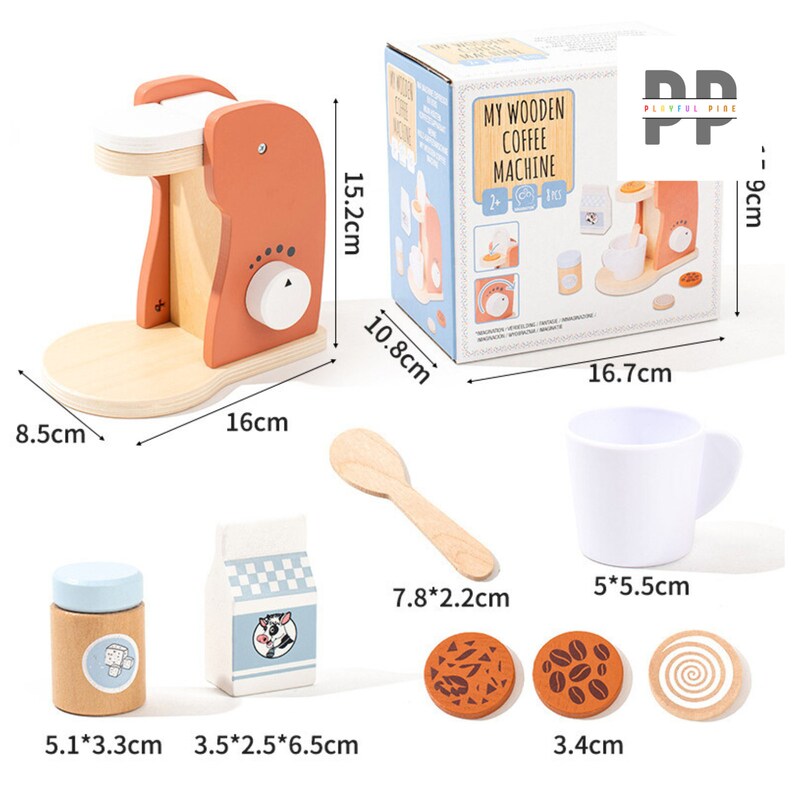 Children's Coffee Machine Kitchen Toys Wooden Montessori Toy Sets Kids Pretend Play, Cosplay Early Education Educational Toys Gifts zdjęcie 9