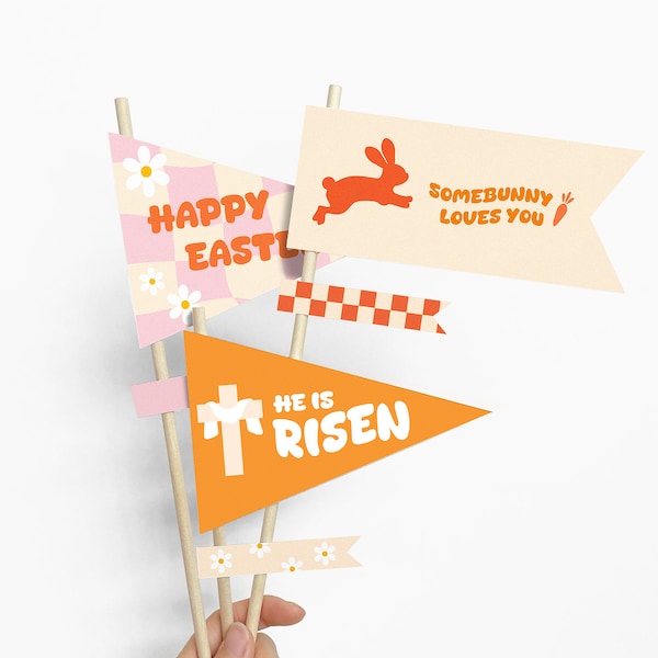 Printable Easter Pennant Flag | Easter Basket Flag |  Easter Decor Printable | Happy Easter Flag | Instant Digital Download