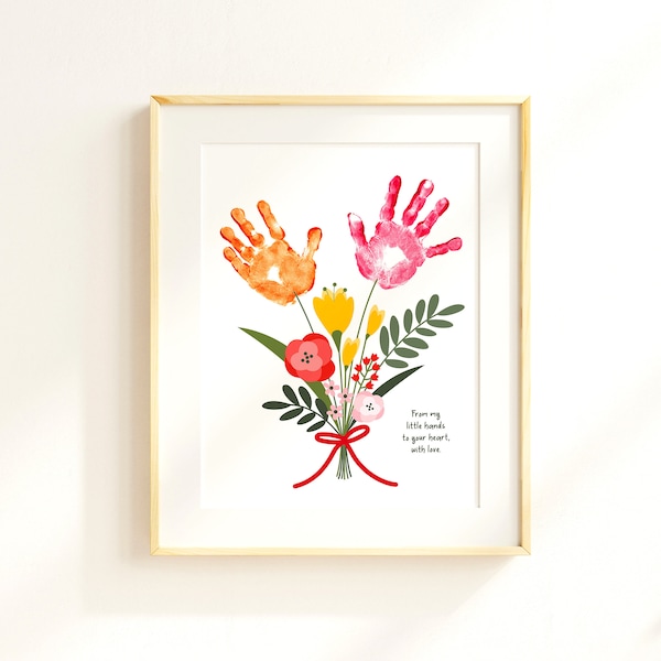 Mother's Day Handprint Art Printable | DIY Personalized Gift for Mom | Grandma Craft for Kids| Preschool Art Craft | Baby Keepsake Wall Art