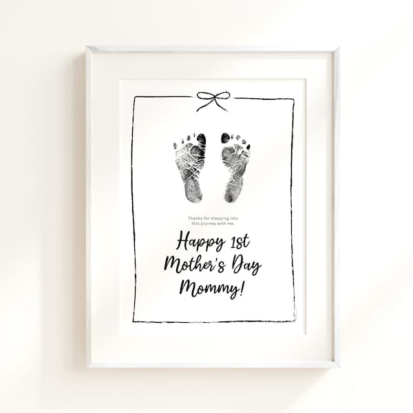 Printable First Mother's Day Footprint Craft DIY | Baby Footprint Handprint Keepsake | Mother's Day Gift | New Mom Gift | Nursery Wall Decor