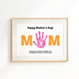 Mother&#39;s Day Handprint Art Printable | DIY Personalized Gift for Mom | Craft for Kids | Preschool Art Craft | Baby Keepsake Wall Art