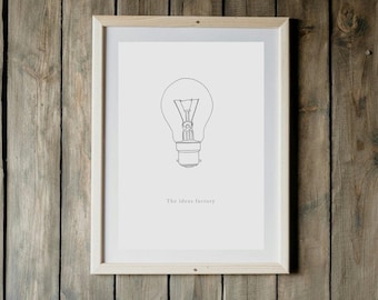 Lightbulb Wall Art: The Ideas Factory. Humorous office art gift. Wall Art Print A4 Unframed on matt archival paper. Humorous Gift for Friend