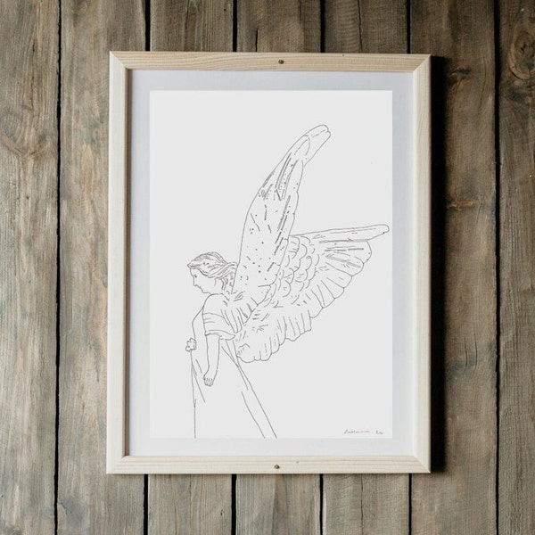Fairy Angel Signed Original Pen and Ink Drawing on paper. Angel Wall Art A4 Picture Unframed Gift for Friend Nursery Decor