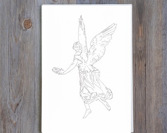 Angel in Flight. Angel Wings Art Print: From Original Hand Drawn Angel Art Illustration, (6"x4" postcard size Digital Download)