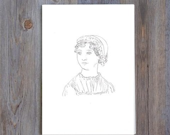 Jane Austen Pen and Ink Portrait Print | Literary Gift (4x6 inch Digital Download)