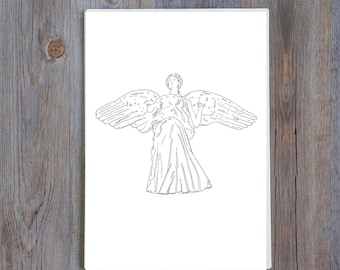Celestial Angel Pen Ink Illustration, Guardian Wings Wall Art Print (6 x 4 inches)