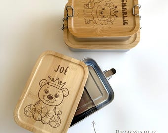 Personalized Animal Lunchbox Custom Kids Snack Box Name Engraved Eco-Friendly Custom Gift for Child Birthday School Gift Lunch Box for Kids