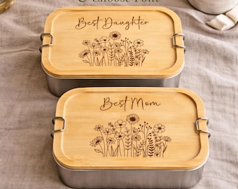 Personalized Lunchbox Bamboo Lid for Her Lunch Box Name Floral Meal Prep Container Gift Teen Girl Lunchbox Teacher Gift Custom Coworker Gift
