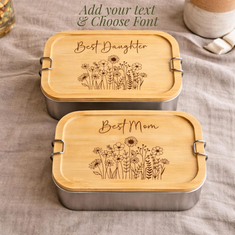 Personalized Lunchbox Bamboo Lid for Her Lunch Box Name Floral Meal Prep Container Gift Teen Girl Lunchbox Teacher Gift Custom Coworker Gift
