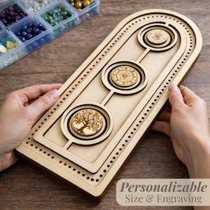 Wooden Mala Bead Board for Meditation Jewelry Making 108 Holes Bracelet Necklace Crafting Personalized Engraved Yoga Gift Esoteric Tool