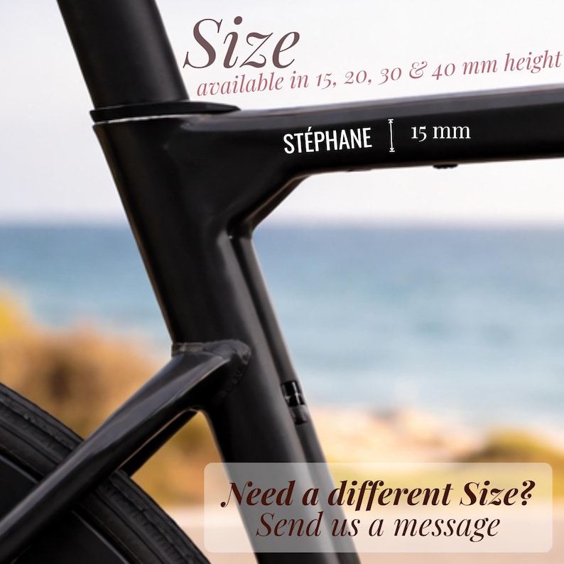 Custom bike personalization decal created for cyclists who value both design and performance. This bicycle sticker is perfect for road bikes, gravel bikes, and MTB setups, offering a sleek and modern look. Great as a gift for him, cycling enthusiast, or bike lover. Easy to apply and resistant to rain and sun, this vinyl sticker enhances your bike frame while adding a personal touch to your cycling gear.