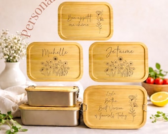 Personalized Bento Lunch Box with Name Floral Meal Prep Container Gift for Teen Girl Lunchbox for Teacher Gift Idea Flower Bento Box Custom