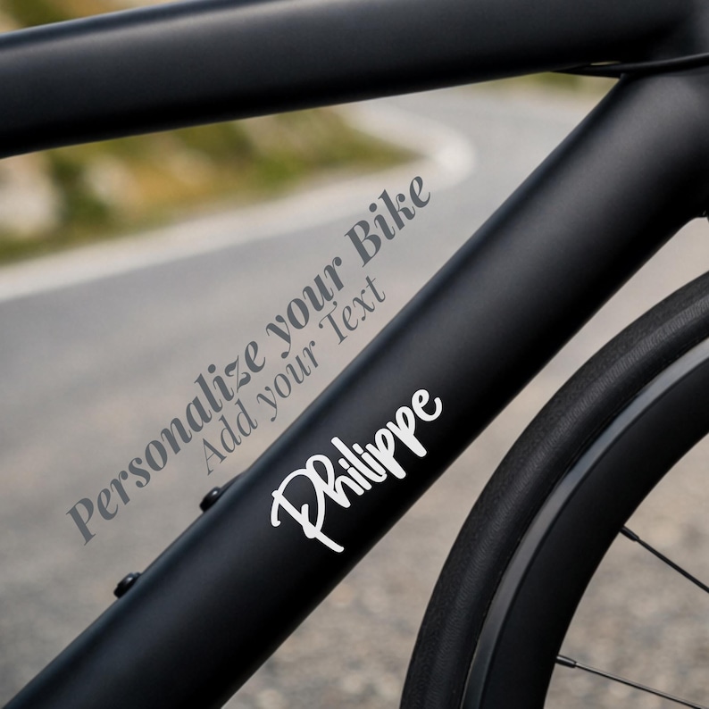 Custom bike frame sticker with personal name, perfect road bike decal for cyclists who want a unique look. This personalized bicycle vinyl is ideal for bike customization, cycling gifts for men or women, and road cycling enthusiasts. Durable waterproof adhesive made for outdoor use, great for top tube decals or gravel bike stickers. A thoughtful cyclist gift idea for birthdays, holidays, or cycling team members who love clean and minimal bike accessories.