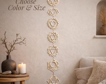 Wooden Chakra Wall Hanging Decoration Spiritual Gift for Meditation Room Decor Yoga Studio Wall Art Chakra Symbol Energy Display Zen Accent