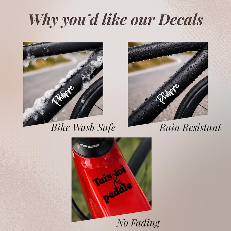 Custom bicycle decal with name, perfect for bike enthusiasts looking for a minimalist and modern design. This bike vinyl sticker works as a top tube decal, frame sticker, or cycling name label. Ideal for gifting cyclists, whether for a birthday, special event, or cycling group. Designed for road cycling, mountain biking, or gravel riding, it offers durable performance and a clean finish that enhances any bike customization project.