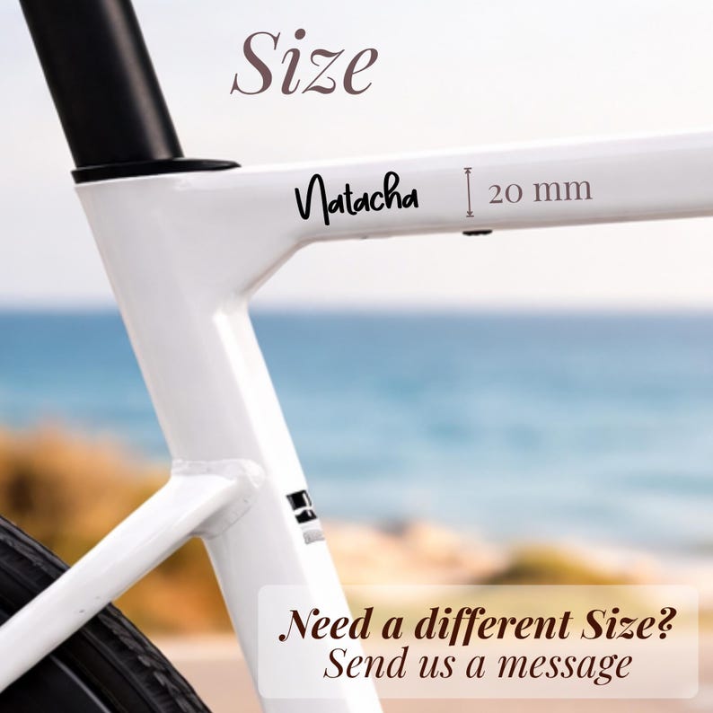 Personalized bicycle vinyl decal for cyclists who want to express their identity through their bike. This custom name sticker is ideal for road bike customization, cycling group decals, or unique bike accessories. Waterproof and durable for outdoor use, it is perfect for everyday riding. A great gift idea for cycling enthusiasts, offering both style and function for anyone passionate about biking.