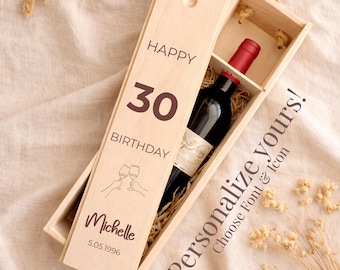 Personalized Wine Gift Box Wine Lover Milestone Birthday Gift Idea for Sister Birthday Surprise Gift Engraved Wine Crate Present for Brother