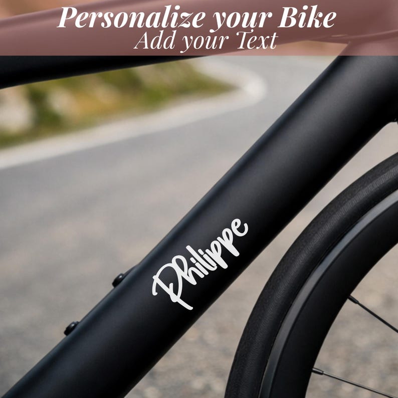 Custom bike frame sticker with personal name, perfect road bike decal for cyclists who want a unique look. This personalized bicycle vinyl is ideal for bike customization, cycling gifts for men or women, and road cycling enthusiasts. Durable waterproof adhesive made for outdoor use, great for top tube decals or gravel bike stickers. A thoughtful cyclist gift idea for birthdays, holidays, or cycling team members who love clean and minimal bike accessories.