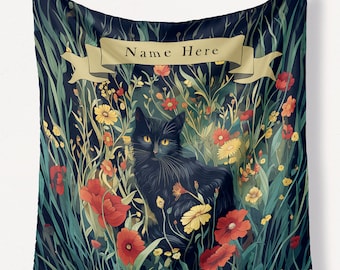 Bandana personnalisé chat noir écharpe fleurs d'été chaîne de cheveux accessoires cottagecore tapisserie de chat accessoires pour cheveux de chat noir bohème cadeau personnalisé