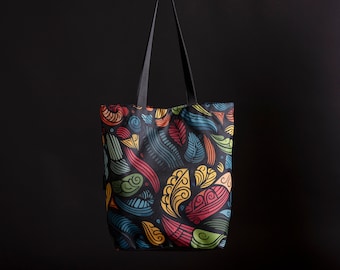 Bolso tote de lona impermeable con estampado de hojas de palmera tropical